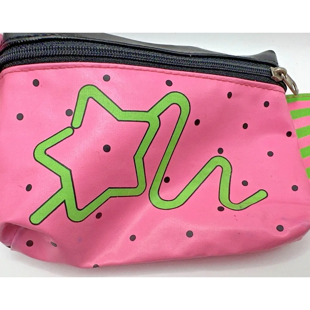 Vintage 1990s Girls Neon Pink Green Star Belt Bag Fanny Pack Youth Kids CDI